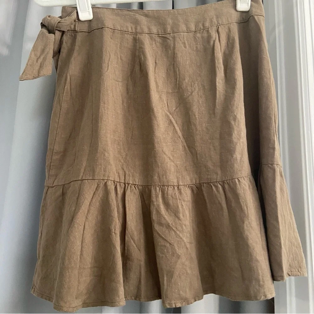 FREE PEOPLE Linen Ruffle Mini Wrap Skirt Size 0